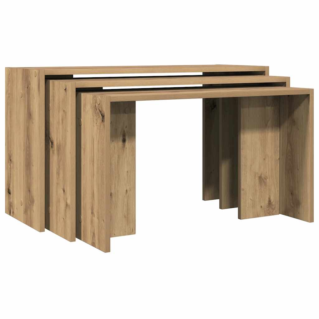 Tavolini Impilabili 3 pz Rovere Artigianale Legno Multistrato