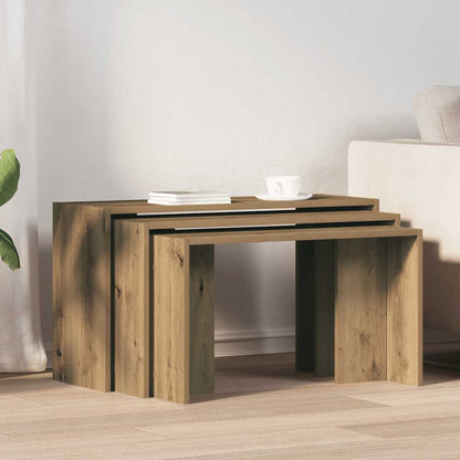 Tavolini Impilabili 3 pz Rovere Artigianale Legno Multistrato