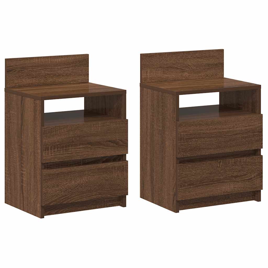 Comodini 2 pz con 2 Cassetti Rovere Marrone 40x33x60 cm