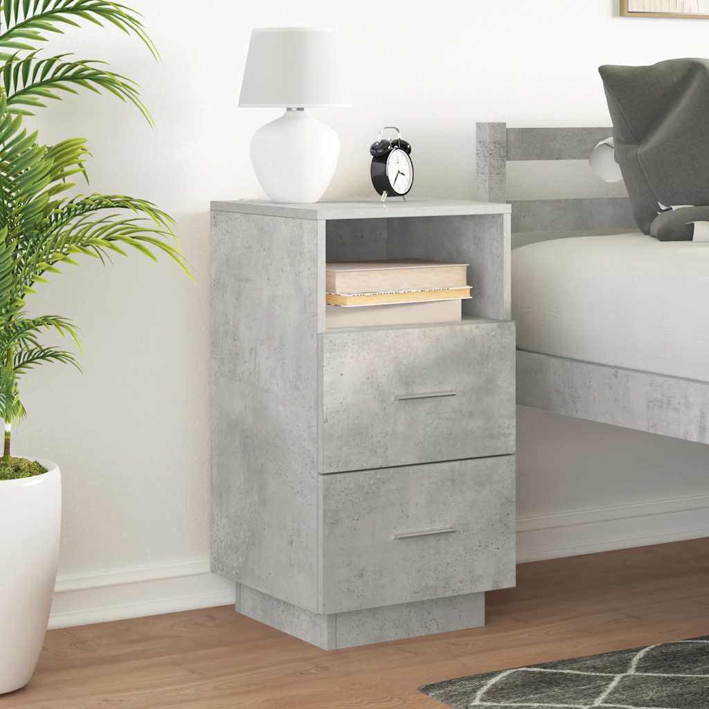 Comodino con 2 Cassetti Grigio Cemento 36x36x68 cm