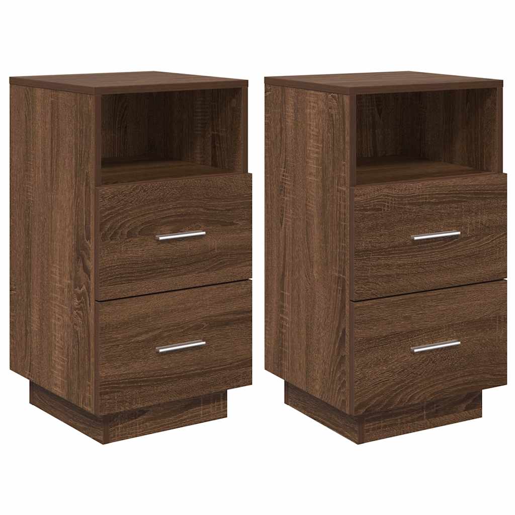 Comodini 2 pz con 2 Cassetti Rovere Marrone 36x36x68 cm