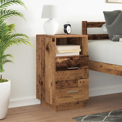 Comodino con 2 Cassetti Legno Antico 36x36x68 cm