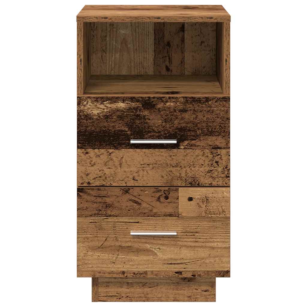 Comodino con 2 Cassetti Legno Antico 36x36x68 cm