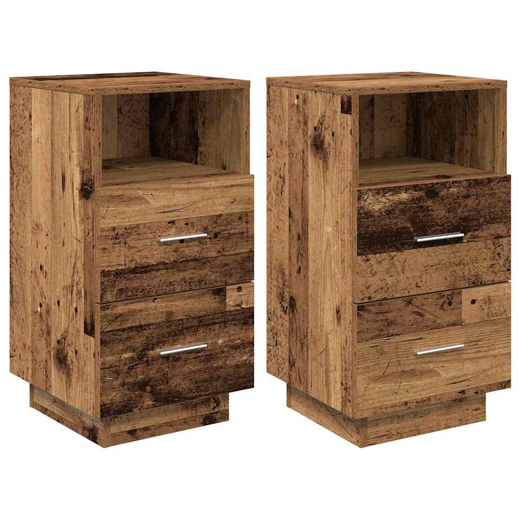 Comodini 2 pz con 2 Cassetti Legno Antico 36x36x68 cm