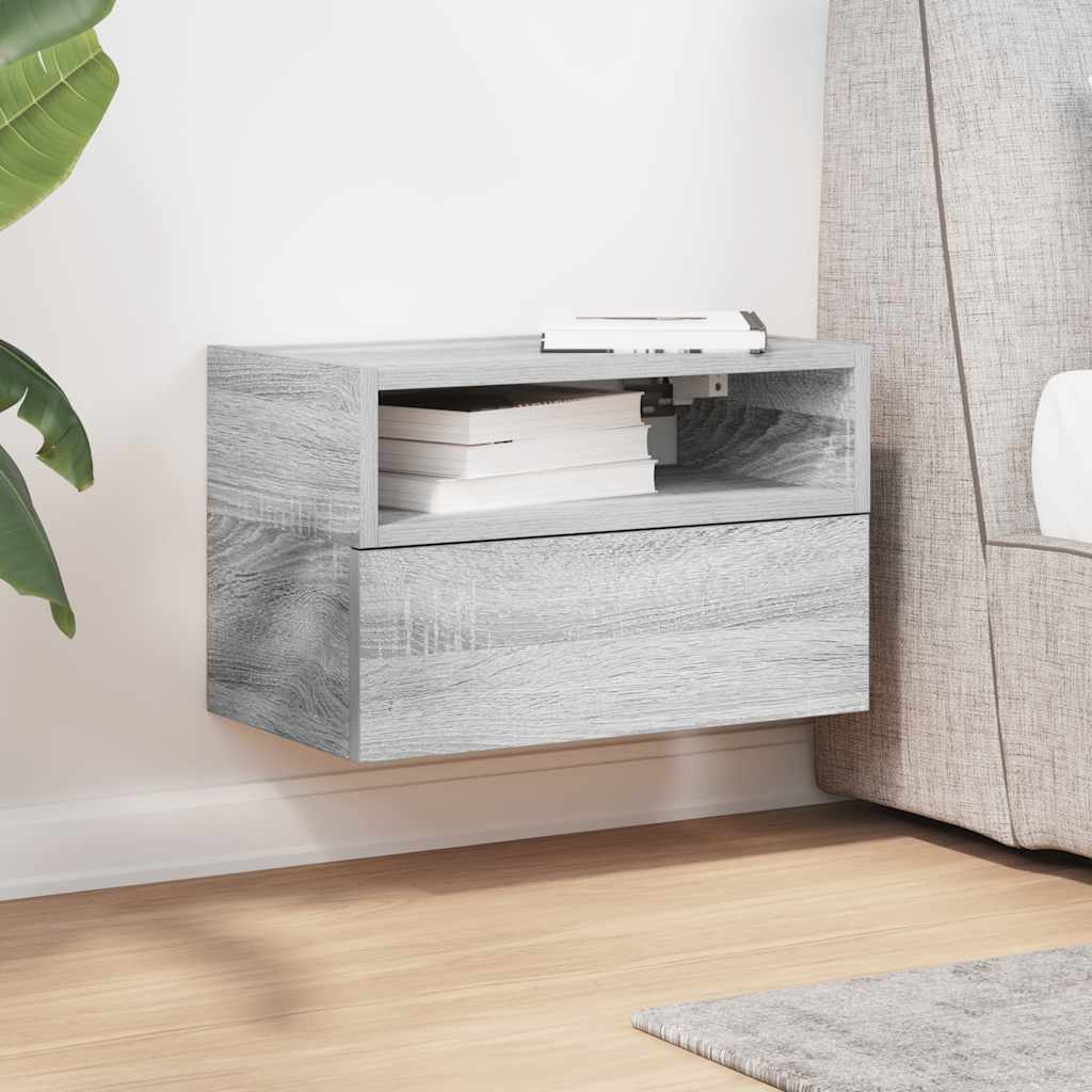 Comodino a Muro Grigio Sonoma 45x26x28,5 cm