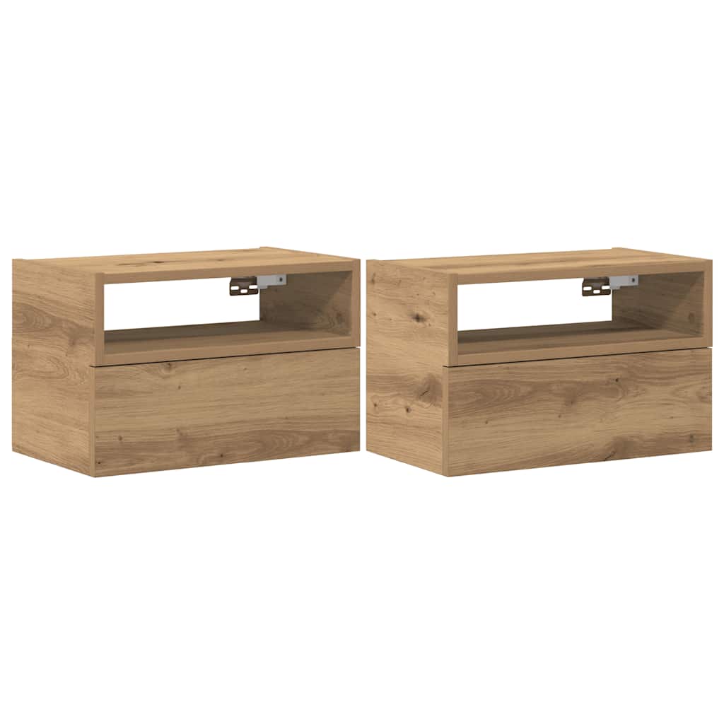 Comodini a Muro 2 pz Rovere Artigianale 45x26x28,5 cm