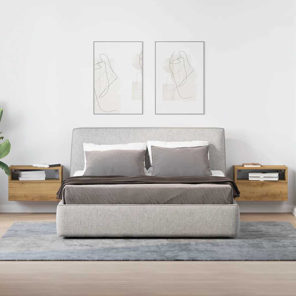 Comodini a Muro 2 pz Rovere Artigianale 45x26x28,5 cm