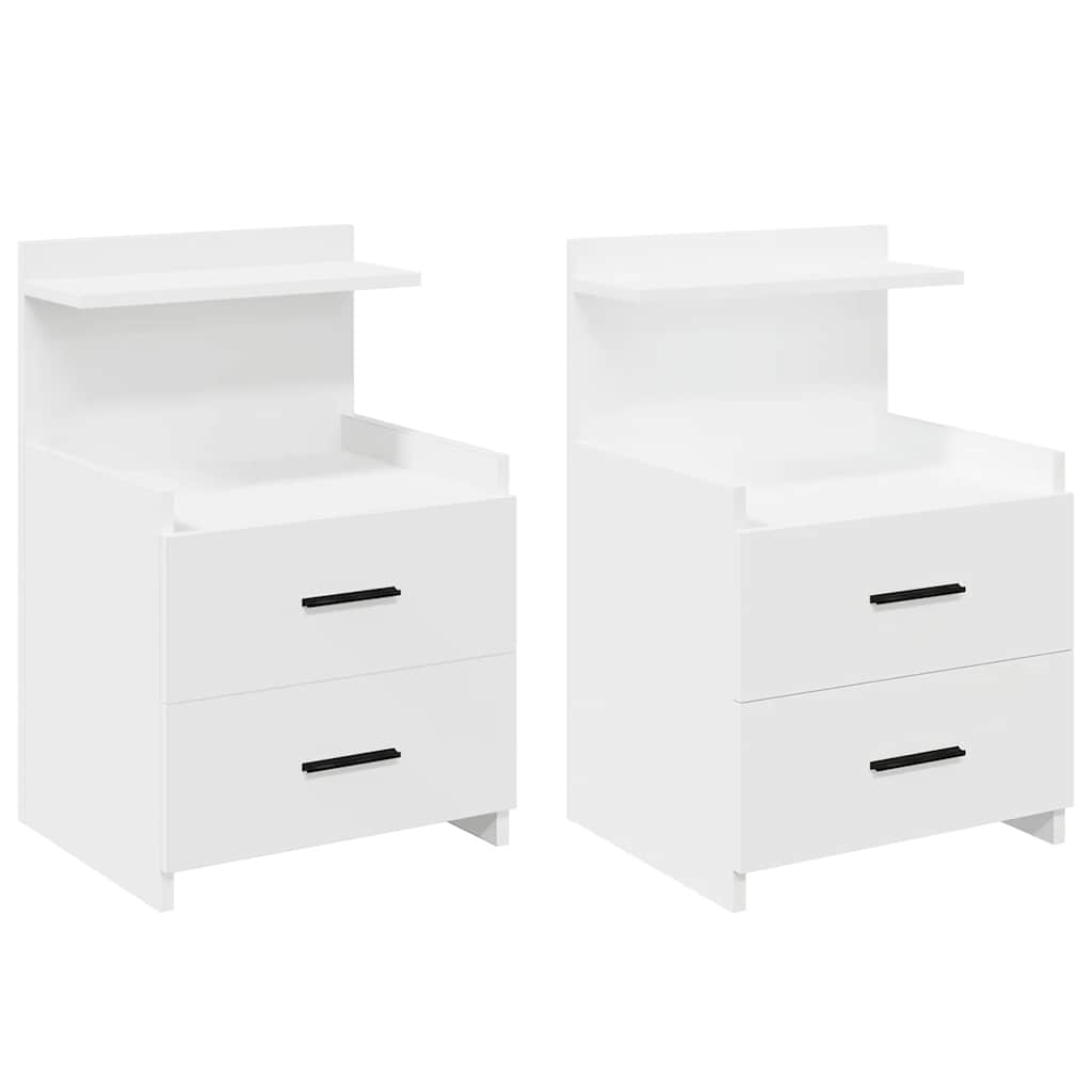 Comodini 2 pz con 2 cassetti bianchi 40x36,5x62 cm