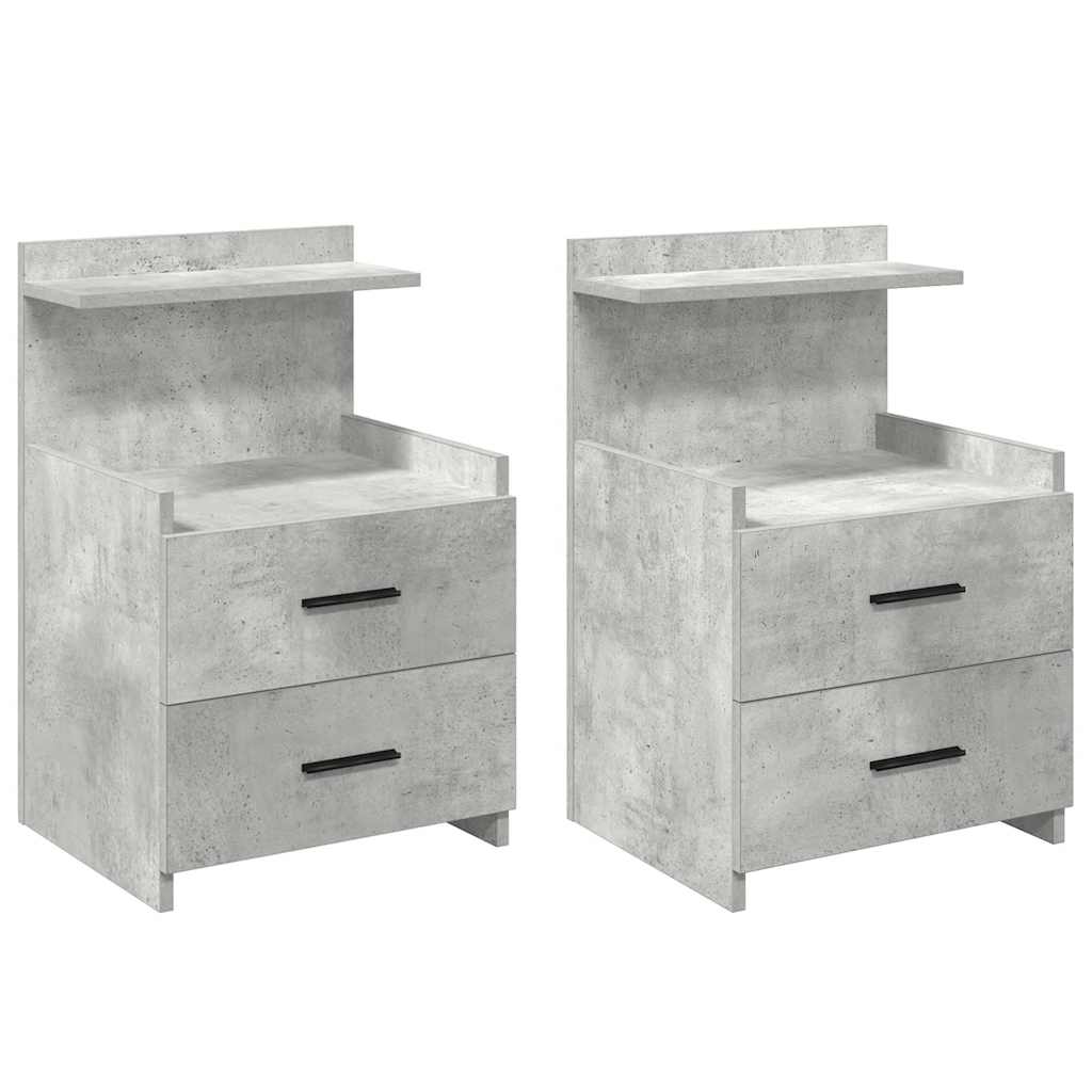 Comodini 2 pz con 2 cassetti Grigio Cemento 40x36,5x62 cm