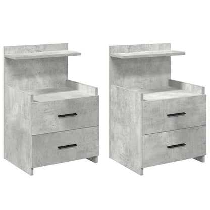 Comodini 2 pz con 2 cassetti Grigio Cemento 40x36,5x62 cm