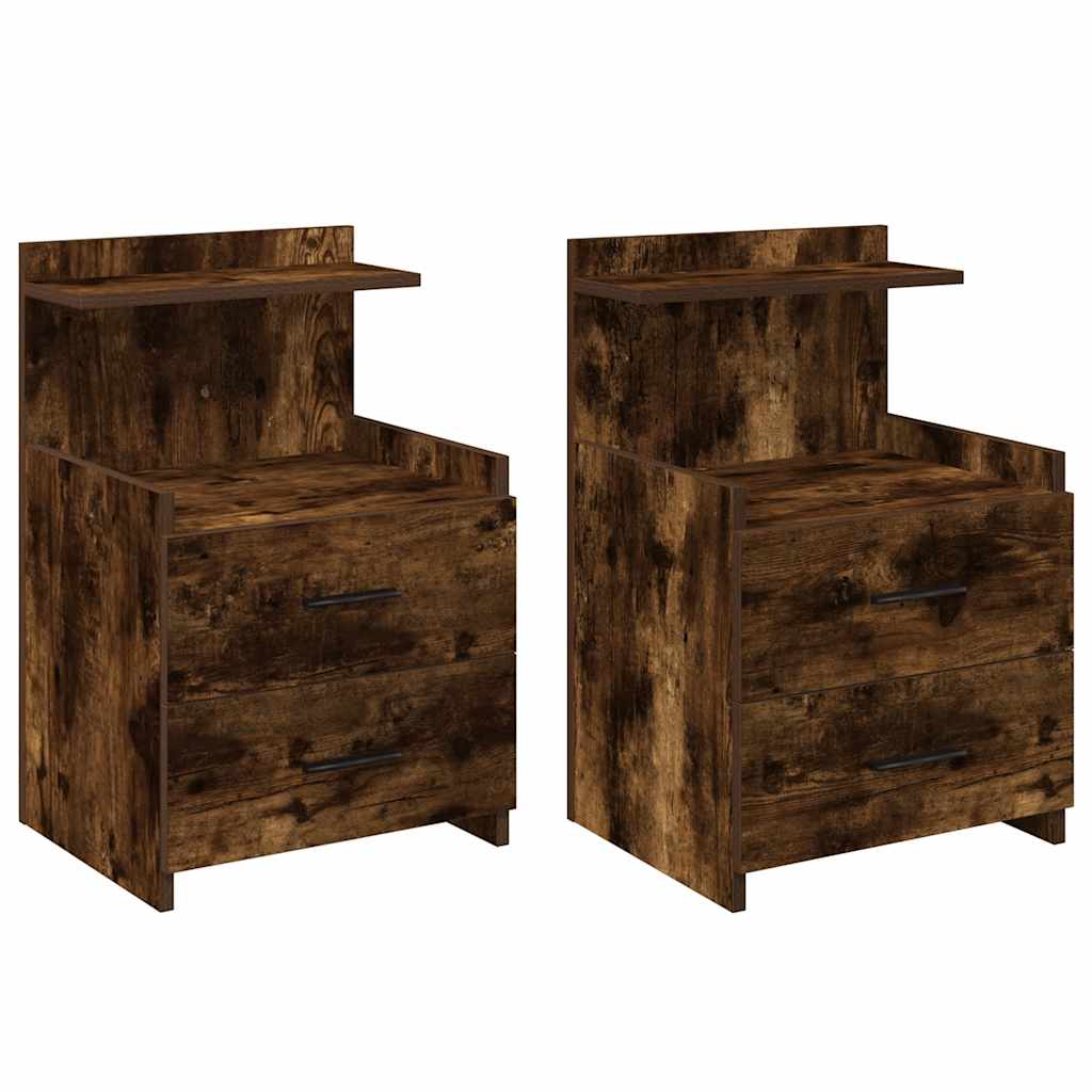 Comodini 2 pz con 2 cassetti Rovere Affumicato 40x36,5x62 cm