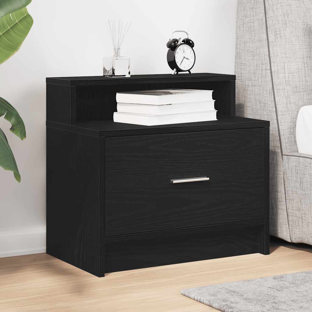 Comodino con Cassetto Rovere Nero 51x31x47 cm