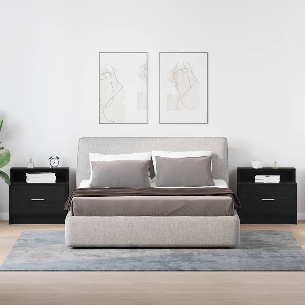Comodini con Cassetto 2 pz Rovere Nero 51x31x47 cm