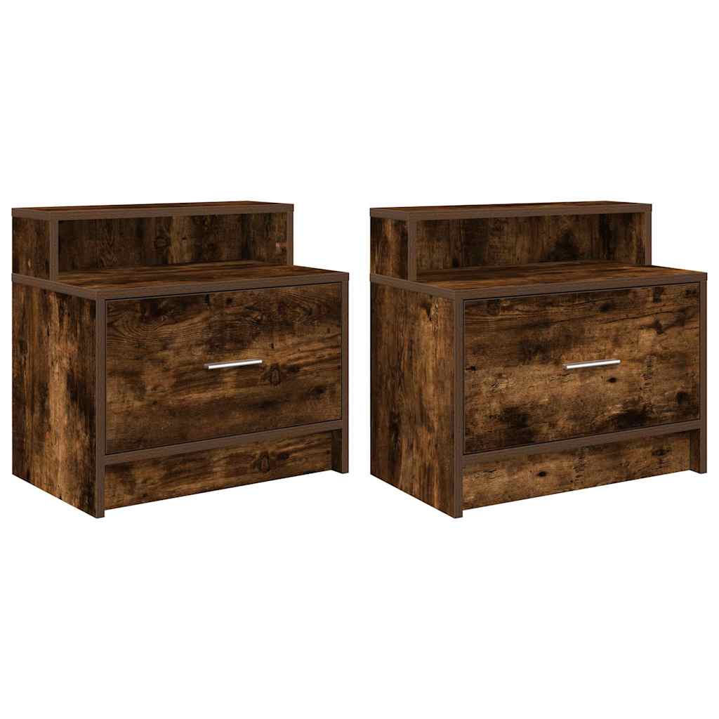 Comodini con Cassetto 2 pz Rovere Fumo 51x31x47 cm