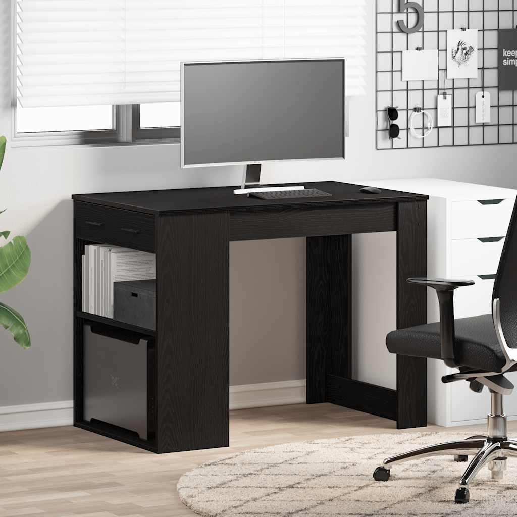 Scrivania con Cassetto e Ripiano Rovere nero Legno Multistrato