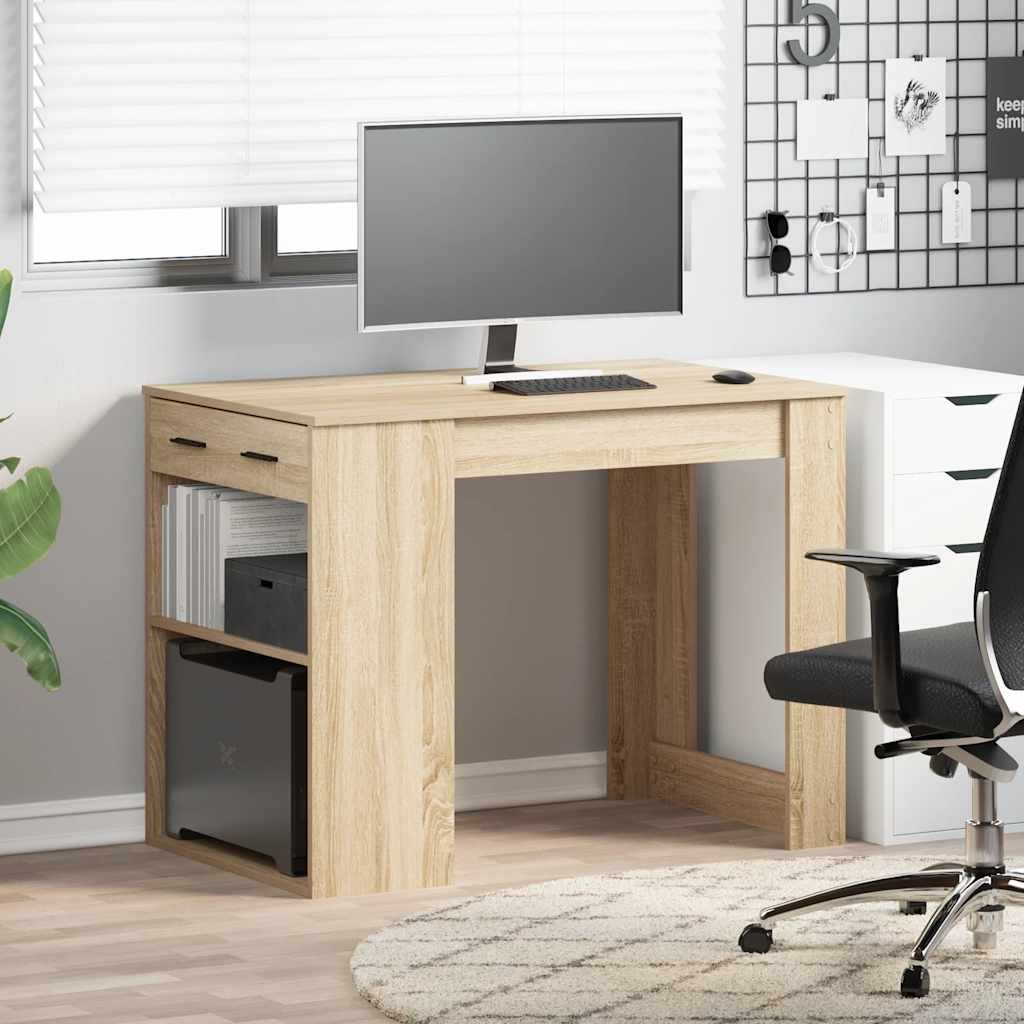 Scrivania con Cassetto Ripiano Rovere Sonoma Legno Multistrato