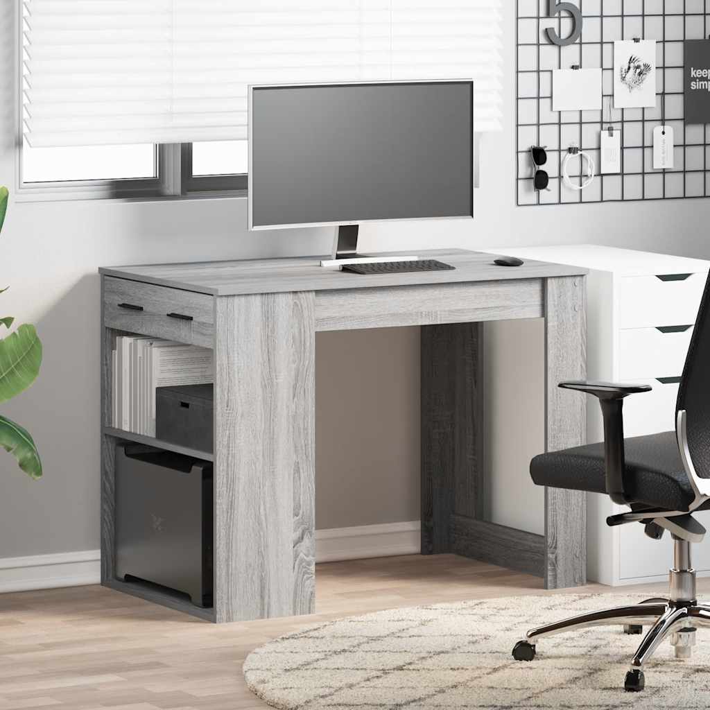 Scrivania con Cassetto Ripiano Grigio Sonoma Legno Multistrato