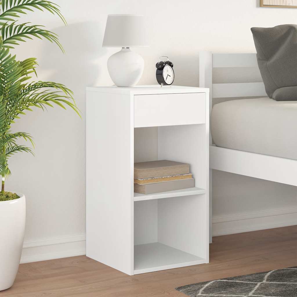 Comodino con Cassetto Bianco 35x34x66,5 cm