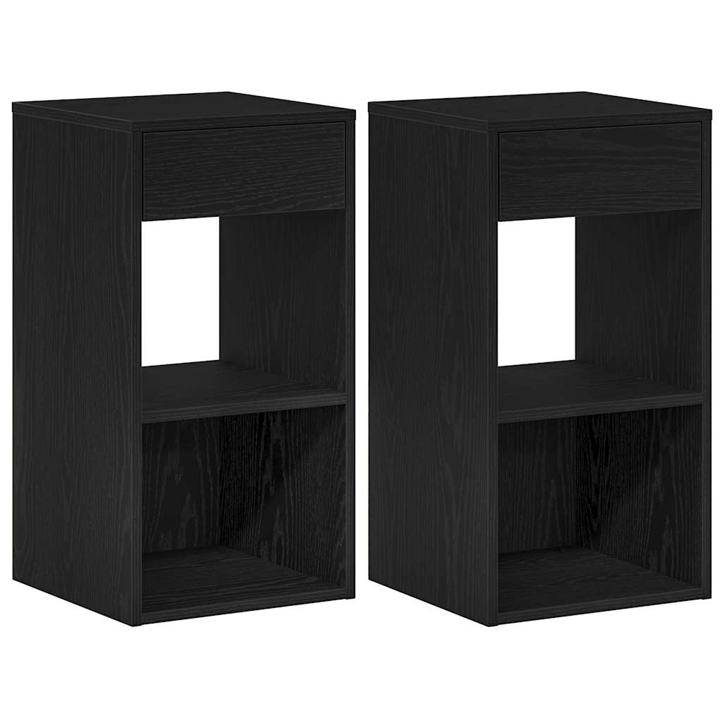 Comodini con Cassetto 2 pz Rovere Neri 35x34x66,5 cm