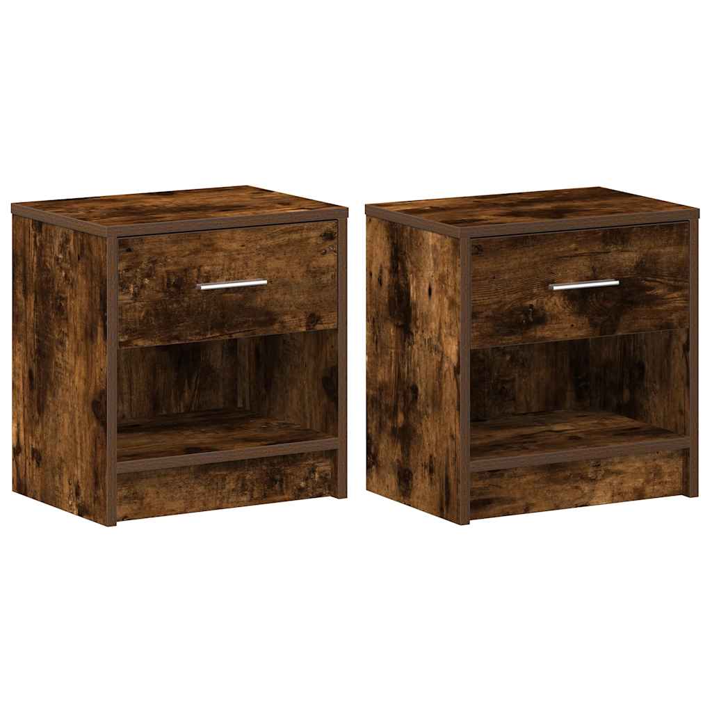Comodini 2 pz con Cassetto Rovere Fumo 39x28x41 cm
