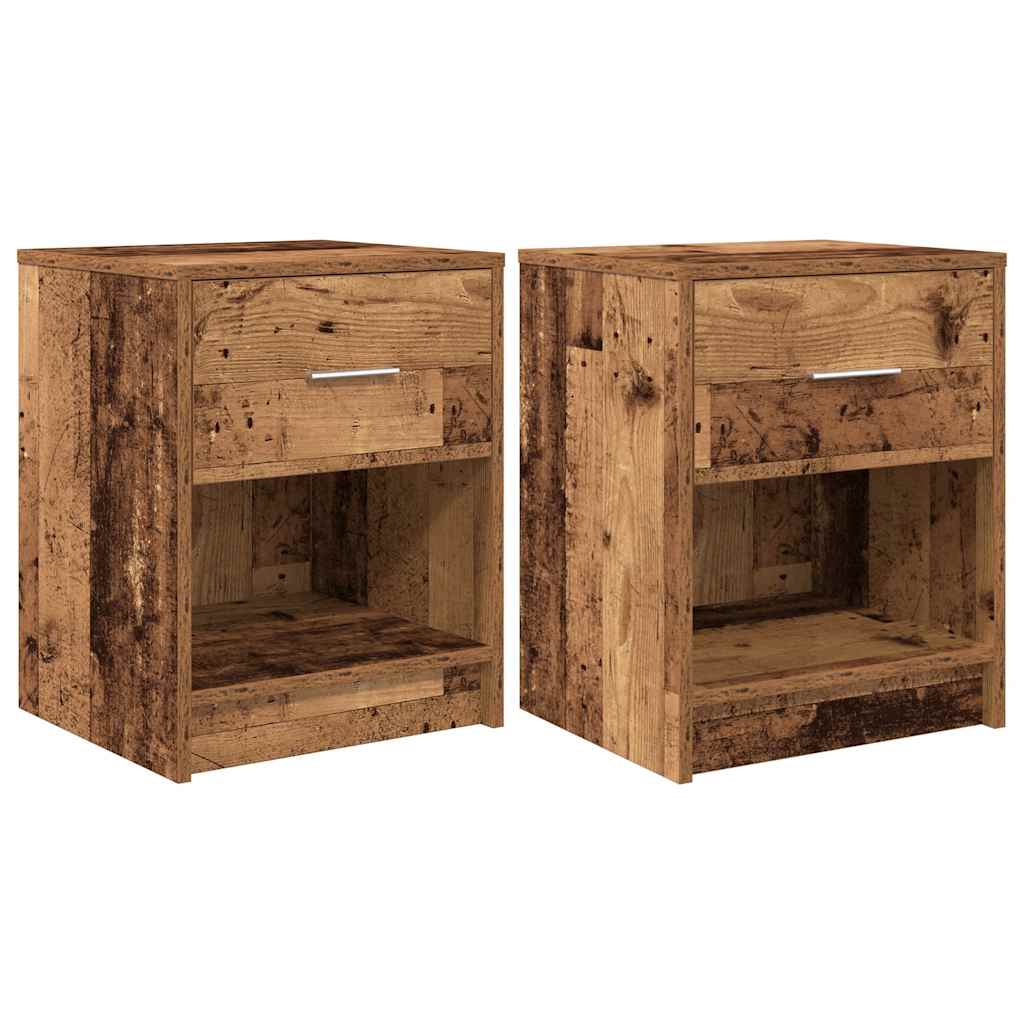 Comodini 2 pz con Cassetto Legno Antico 40x34x50 cm
