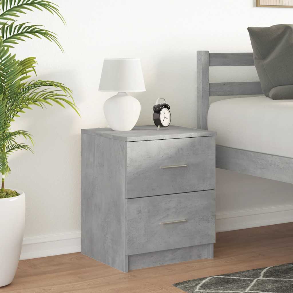 Comodino con 2 Cassetti Grigio Cemento 40x36x50 cm