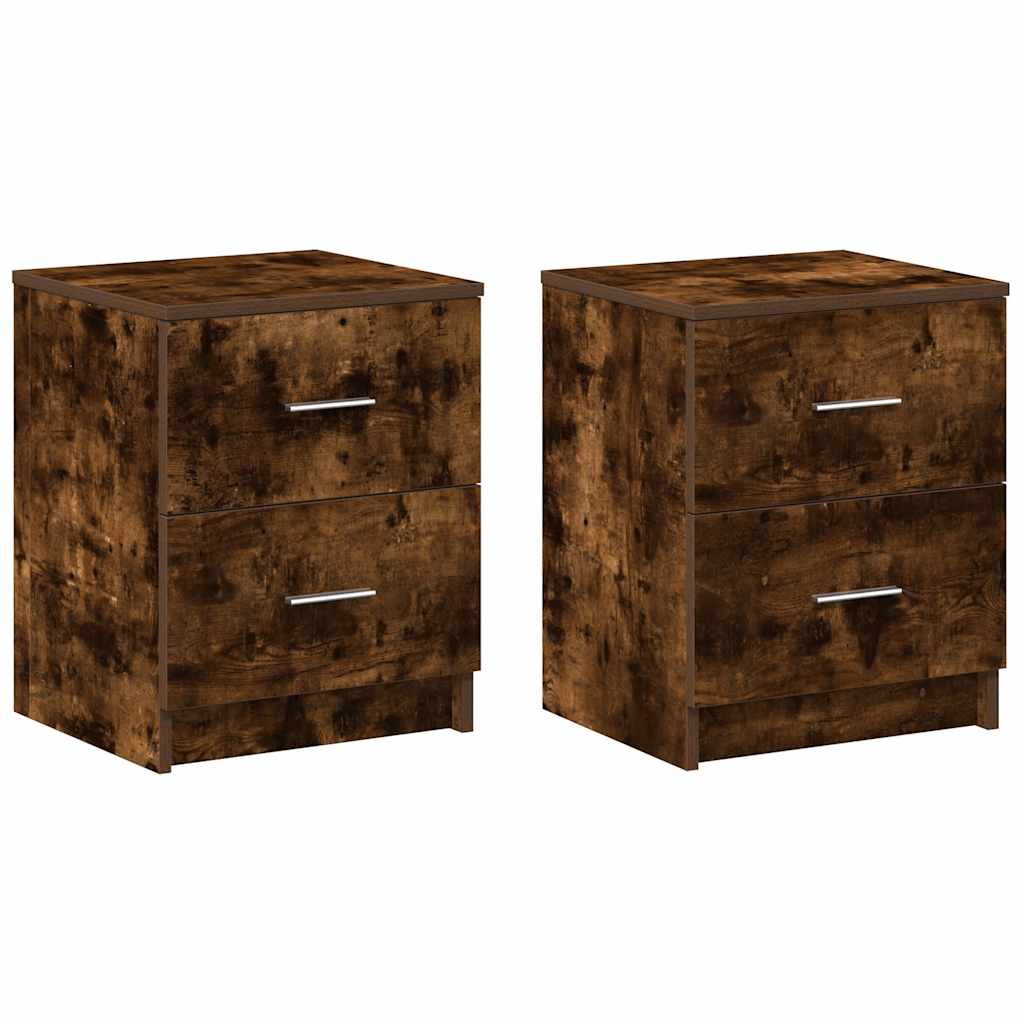 Comodini 2 pz con 2 Cassetti Rovere Fumo 40x36x50 cm