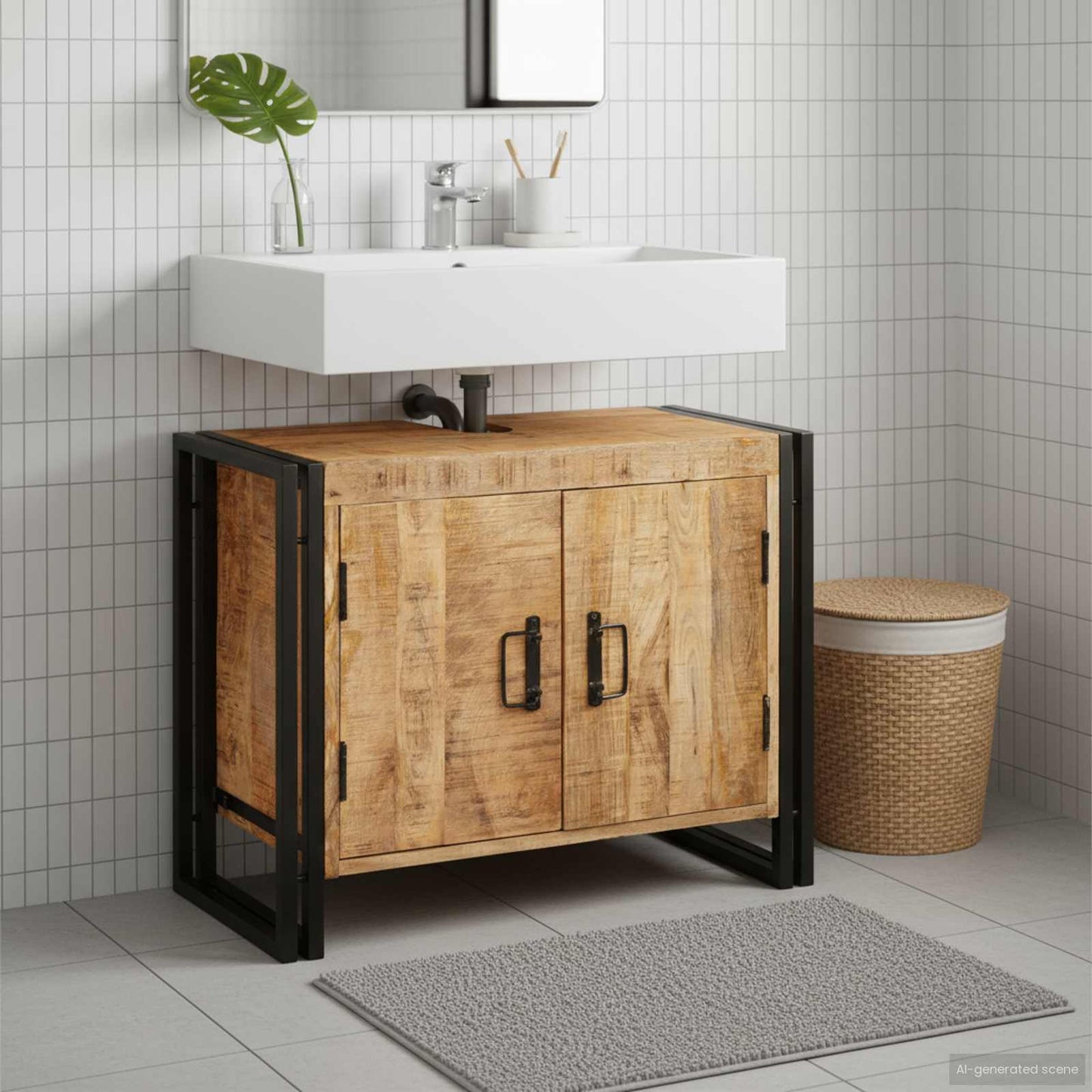 Armadio sottolavello con porta Marrone Legno di mango massello