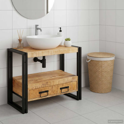 Armadio da bagno con cassetto Marrone Legno di mango massello