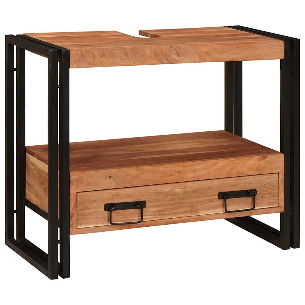 Armadio da bagno con cassetto Marrone Legno di Acacia Massello