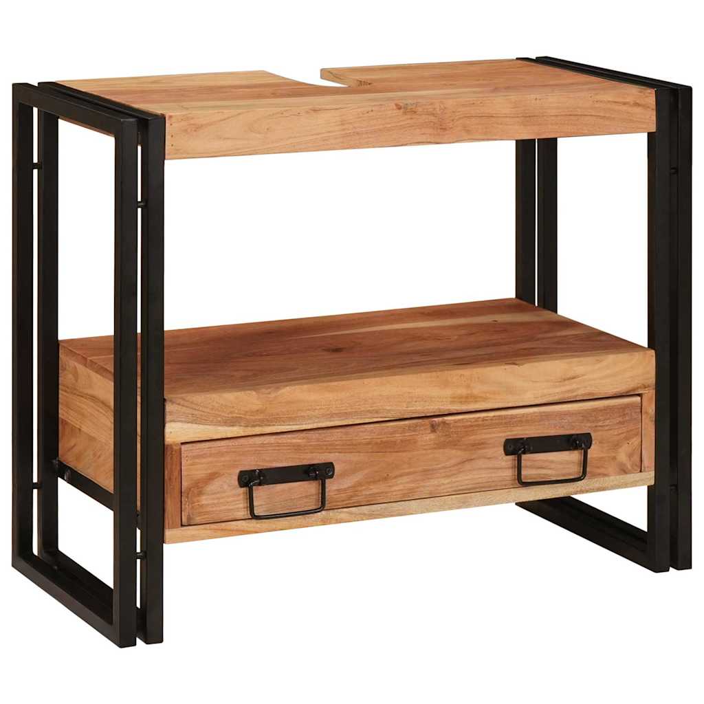 Armadio da bagno con cassetto Marrone Legno di Acacia Massello