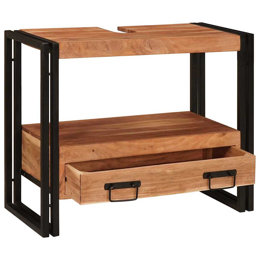 Armadio da bagno con cassetto Marrone Legno di Acacia Massello