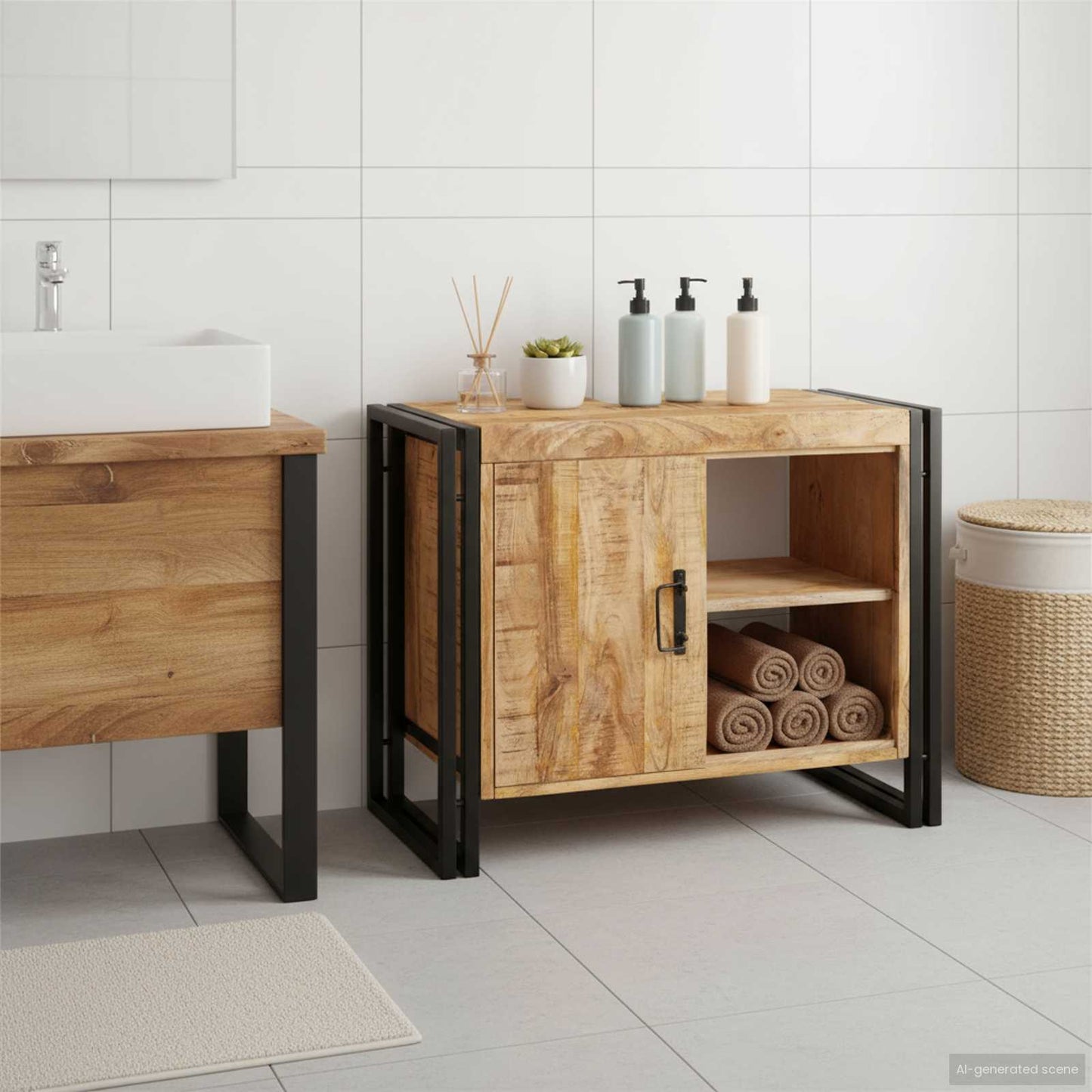 Armadio sottolavello con porta Marrone Legno di mango massello
