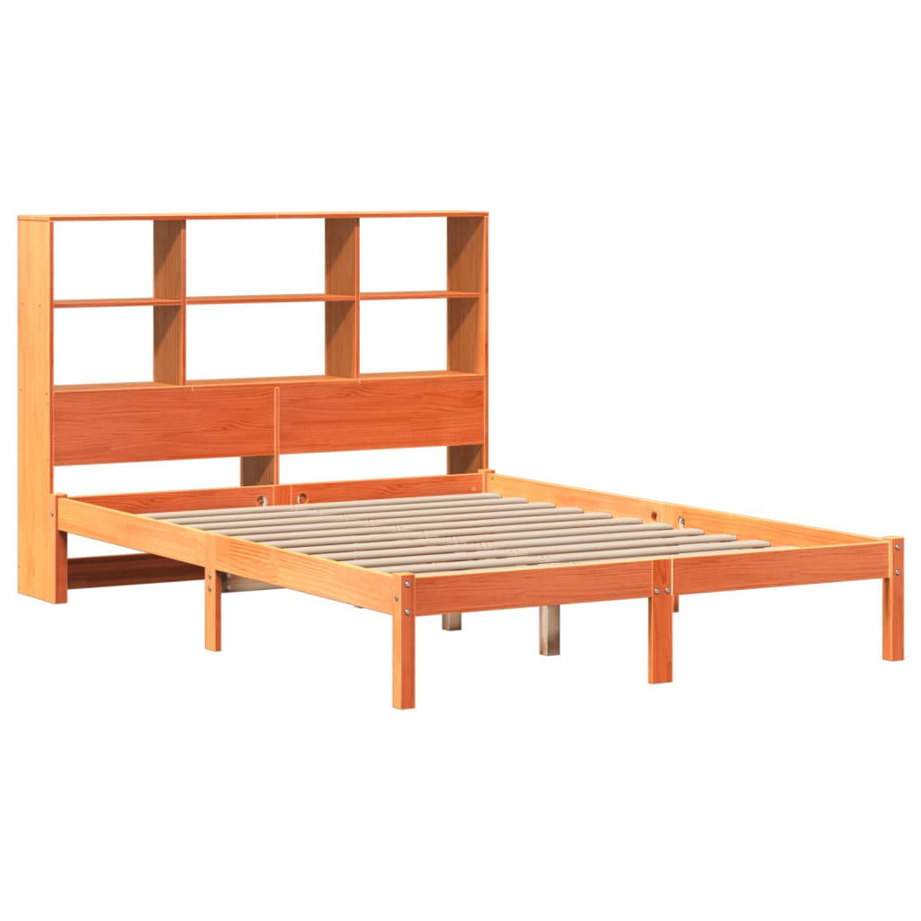 Letto Libreria senza Materasso Marrone Cera 135x190 cm in Pino