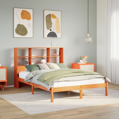 Letto Libreria senza Materasso Marrone Cera 135x190 cm in Pino