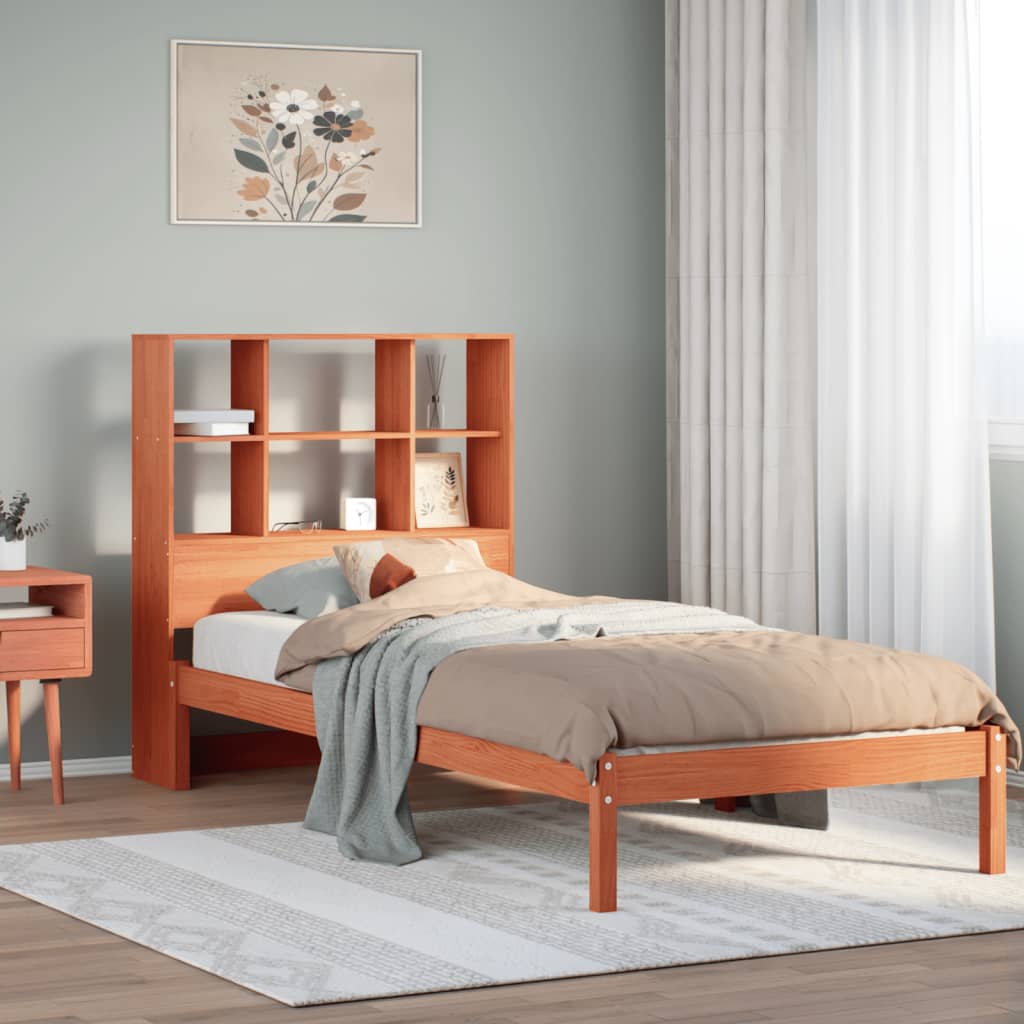 Letto Libreria senza Materasso Marrone Cera 100x200 cm in Pino