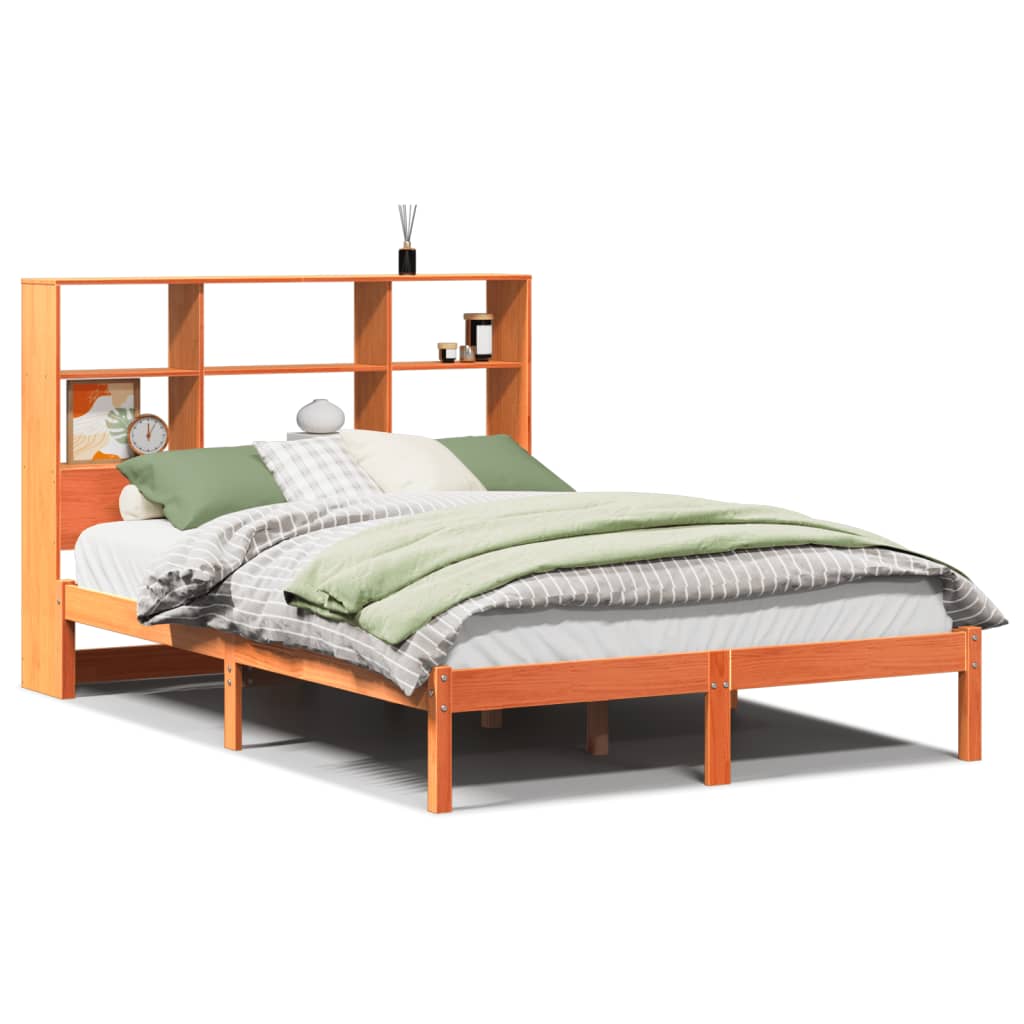 Letto Libreria senza Materasso Marrone Cera 150x200 cm in Pino
