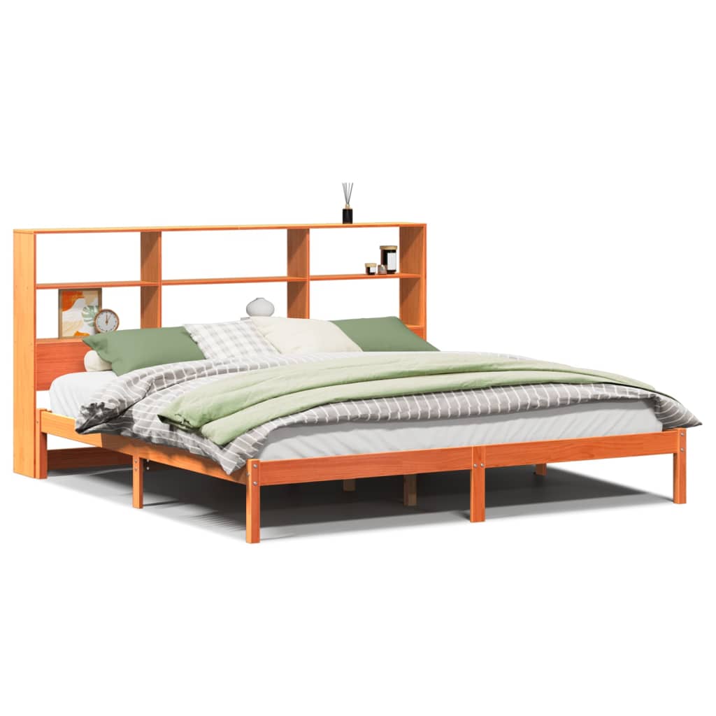 Letto Libreria senza Materasso Marrone Cera 200x200 cm in Pino