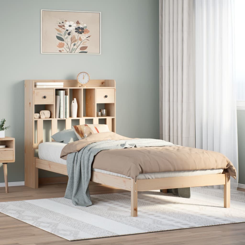 Letto Libreria senza Materasso 90x200 cm Legno Massello Pino