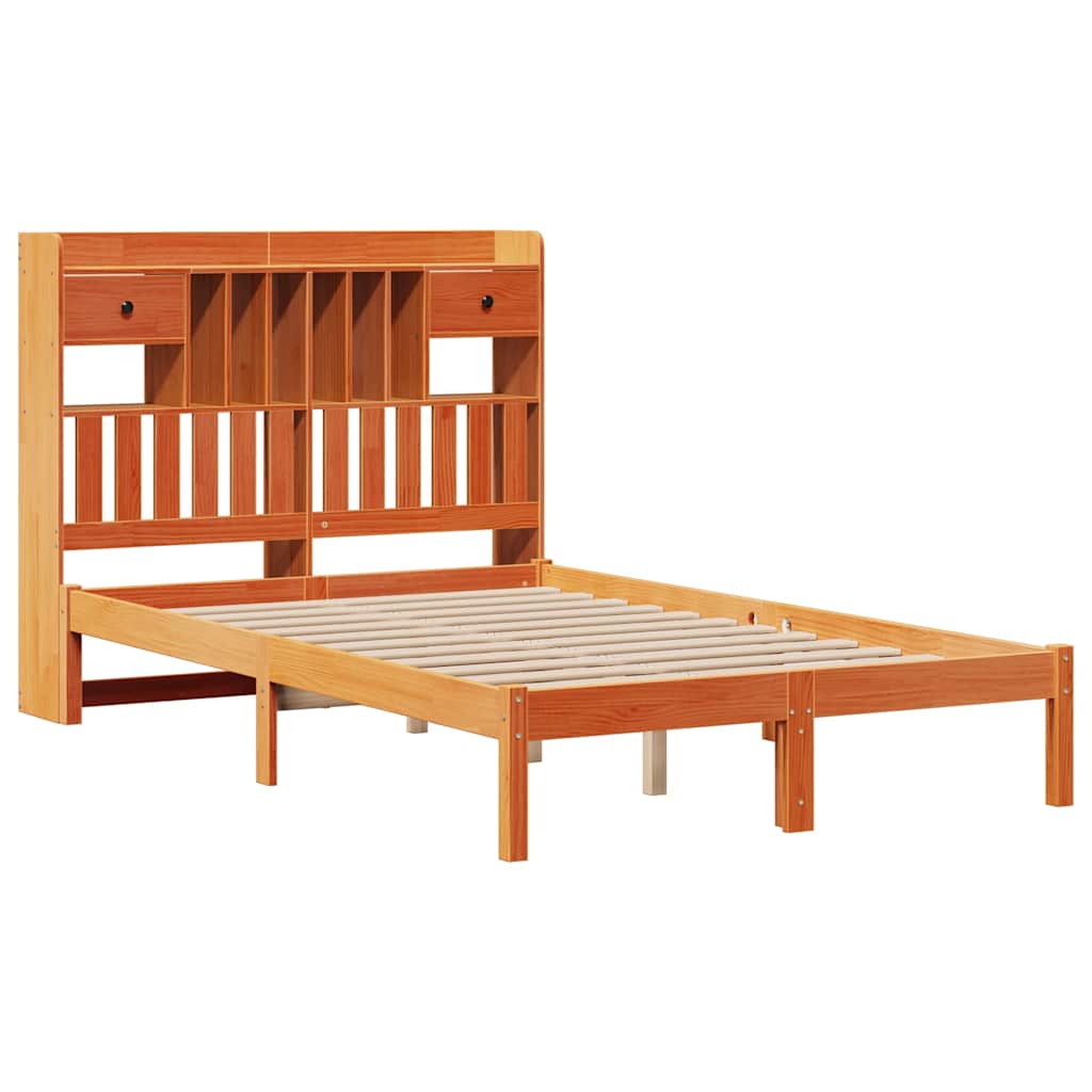 Letto Libreria senza Materasso Marrone Cera 135x190 cm in Pino