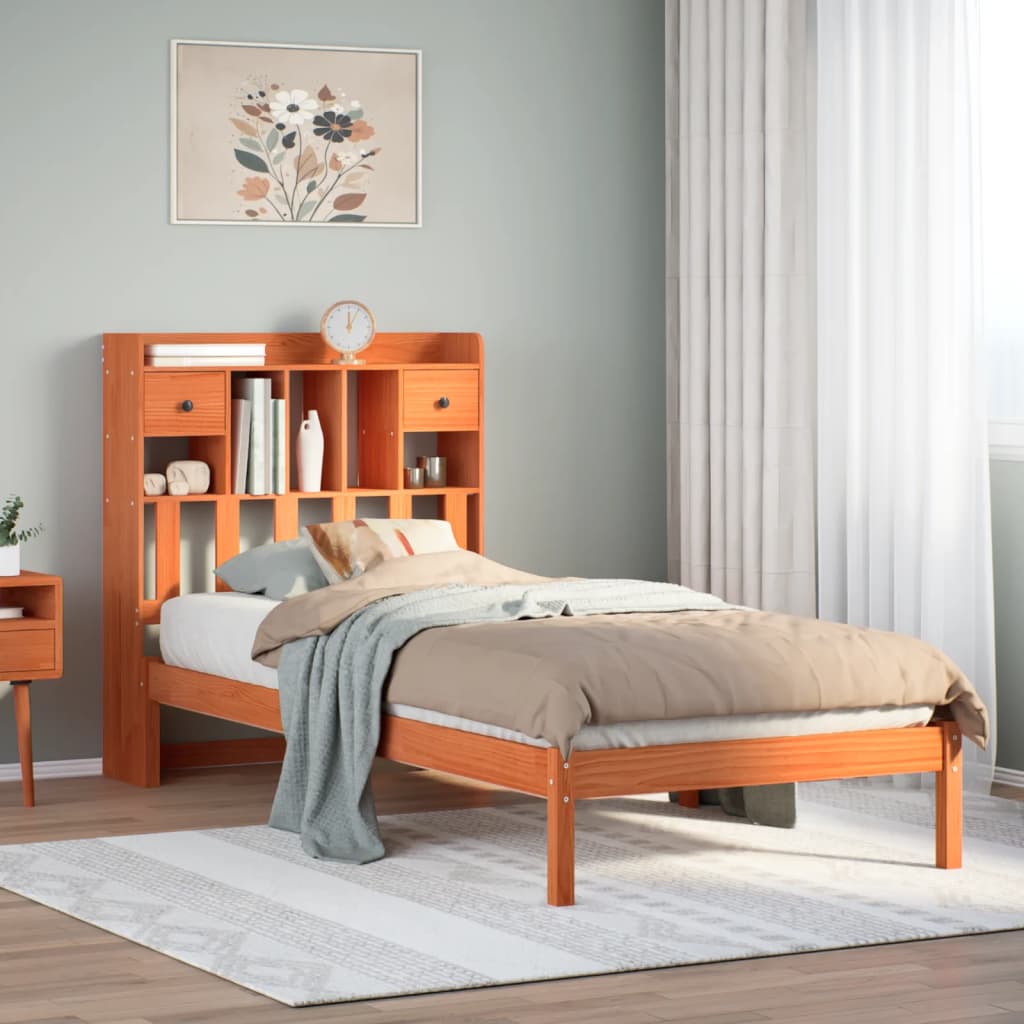 Letto Libreria senza Materasso Marrone Cera 100x200 cm in Pino