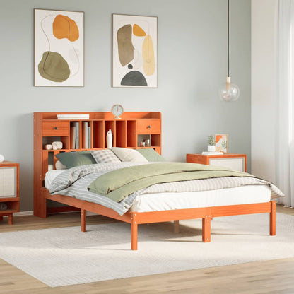 Letto Libreria senza Materasso Marrone Cera 140x200 cm in Pino