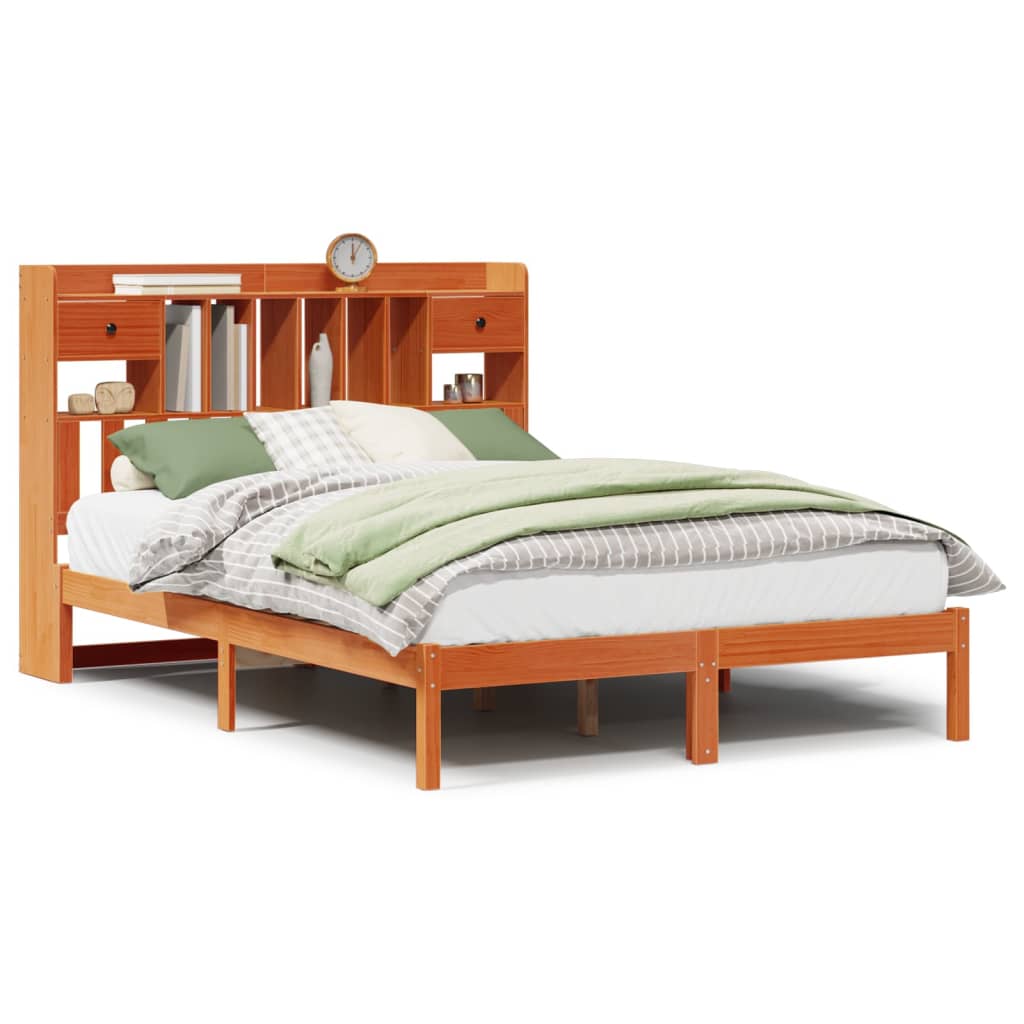 Letto Libreria senza Materasso Marrone Cera 160x200 cm in Pino