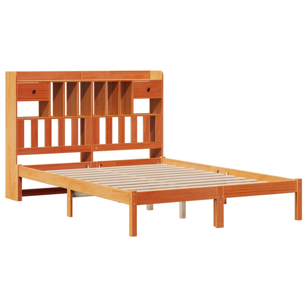 Letto Libreria senza Materasso Marrone Cera 160x200 cm in Pino