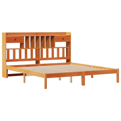 Letto Libreria senza Materasso Marrone Cera 200x200 cm in Pino