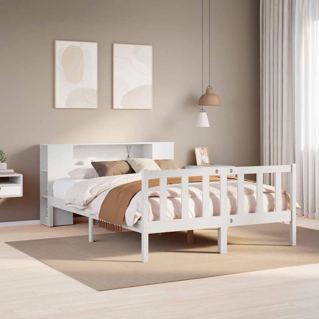 Letto Libreria senza Materasso Bianco 135x190 cm Legno di Pino