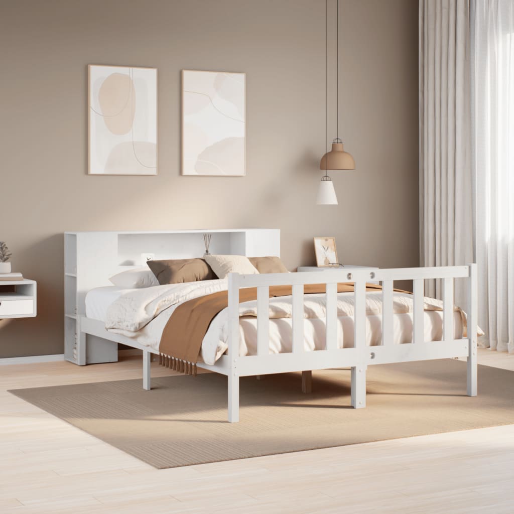 Letto Libreria senza Materasso Bianco 140x190 cm Legno di Pino