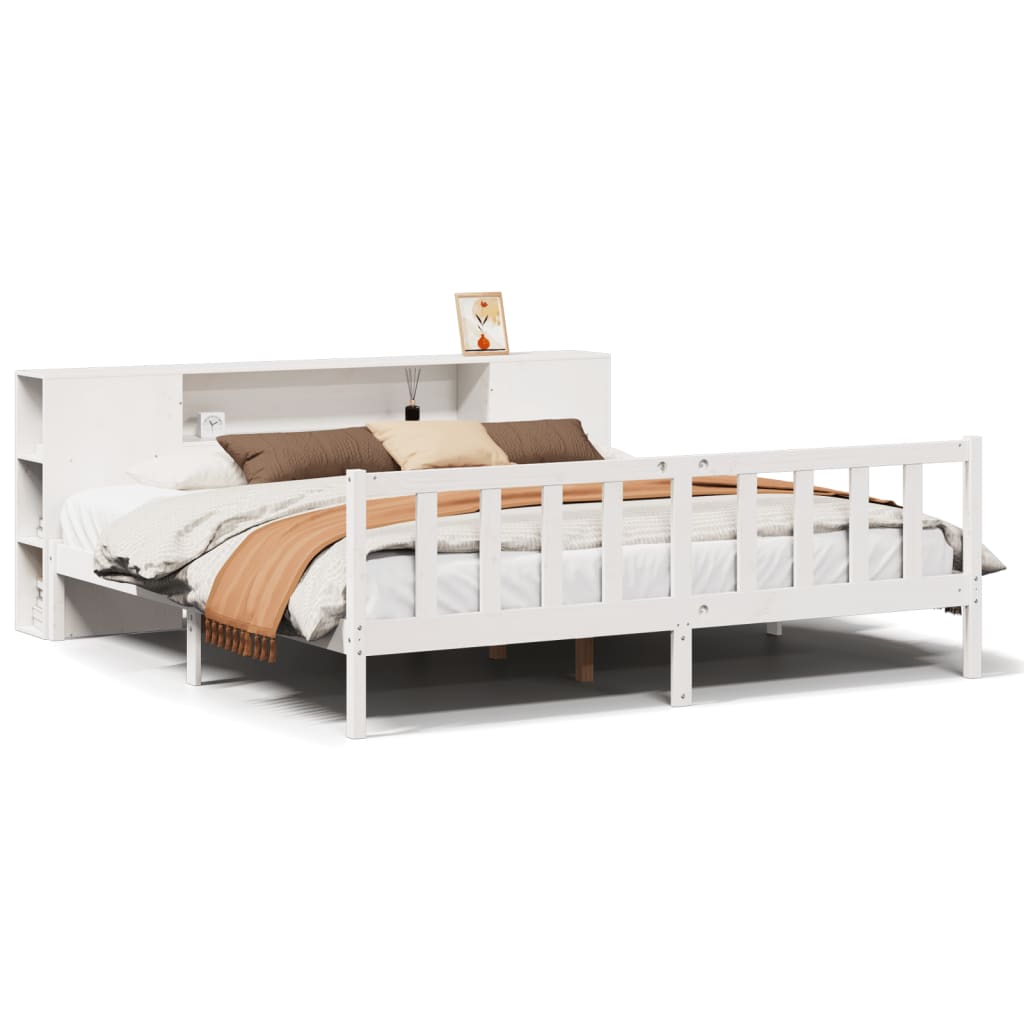Letto Libreria senza Materasso Bianco 200x200 cm Legno di Pino