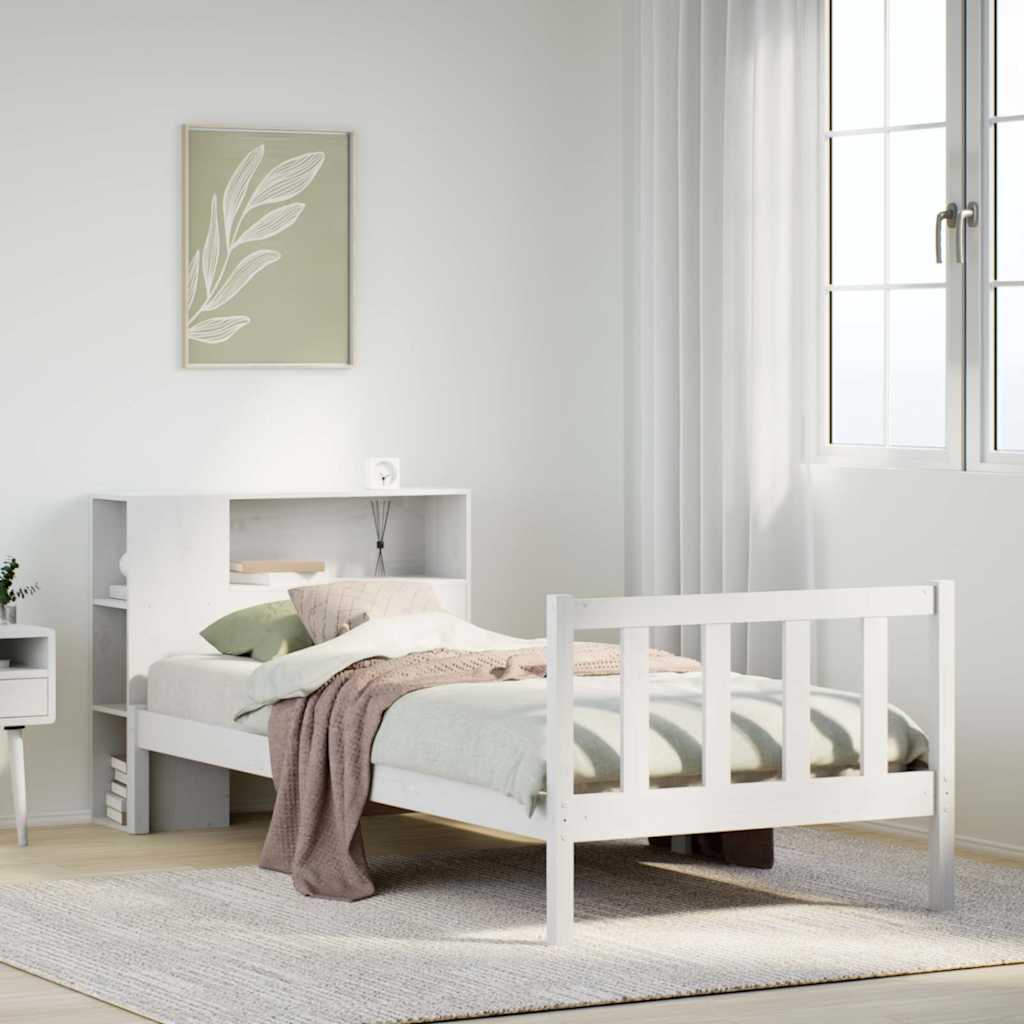 Letto Libreria senza Materasso Bianco 90x190 cm Massello Pino