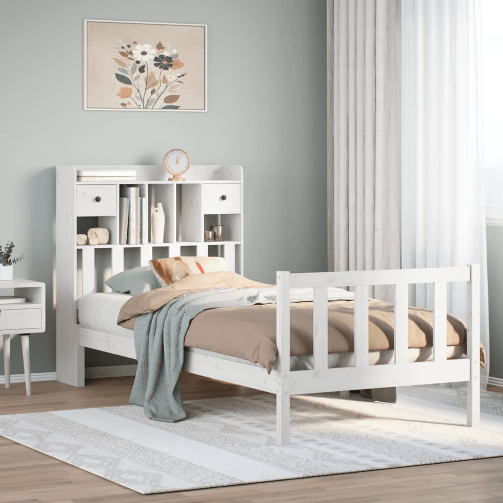 Letto Libreria senza Materasso Bianca 90x200 cm Legno di Pino
